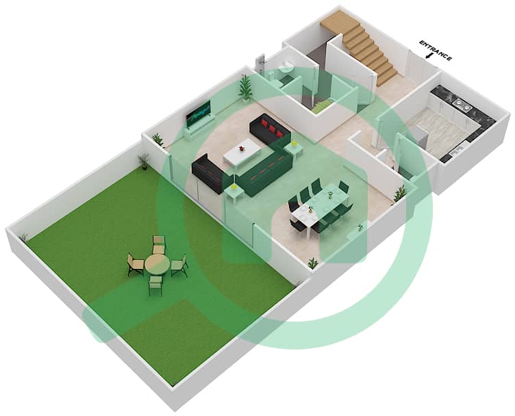 المخططات الطابقية لتصميم النموذج F شقة 2 غرفة نوم - غولف تراس Ground Floor interactive3D