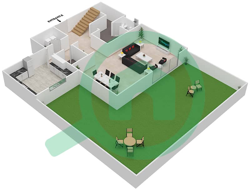 المخططات الطابقية لتصميم النموذج G شقة 3 غرف نوم - غولف تراس Ground Floor interactive3D