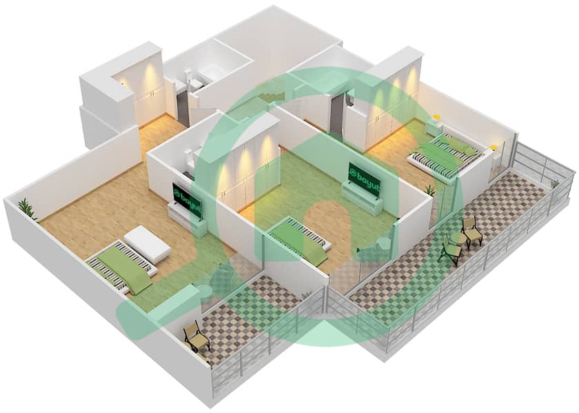 المخططات الطابقية لتصميم النموذج G شقة 3 غرف نوم - غولف تراس Podium Floor interactive3D