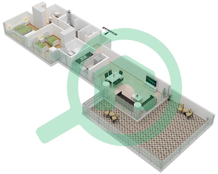 高尔夫露台大楼A座 - 2 卧室公寓单位1戶型图 Floor 2 interactive3D
