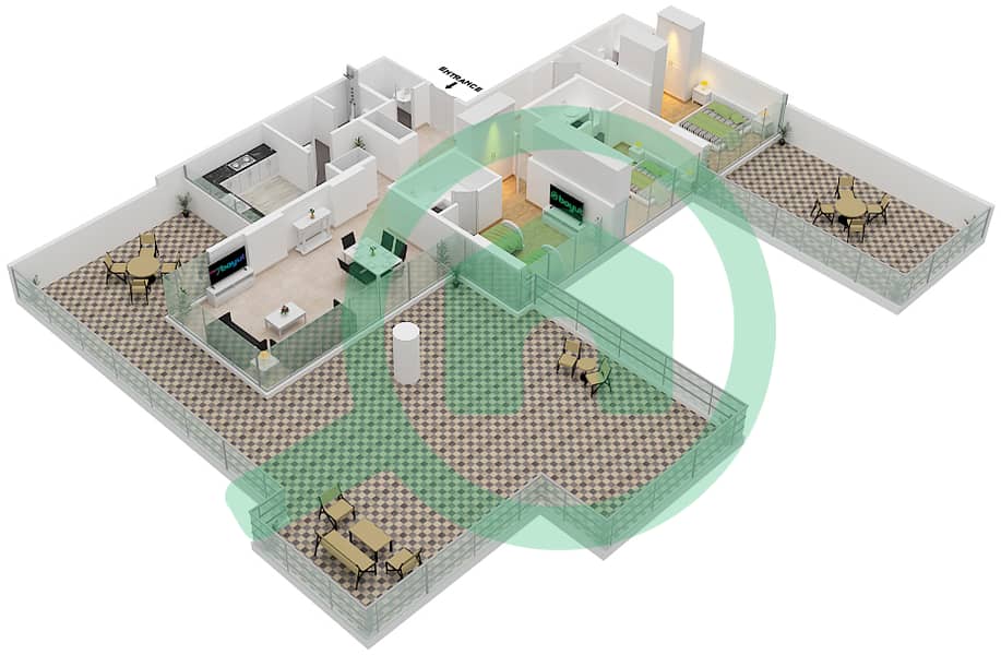Гольф Терраса A - Апартамент 3 Cпальни планировка Единица измерения 2 Floor 2 interactive3D