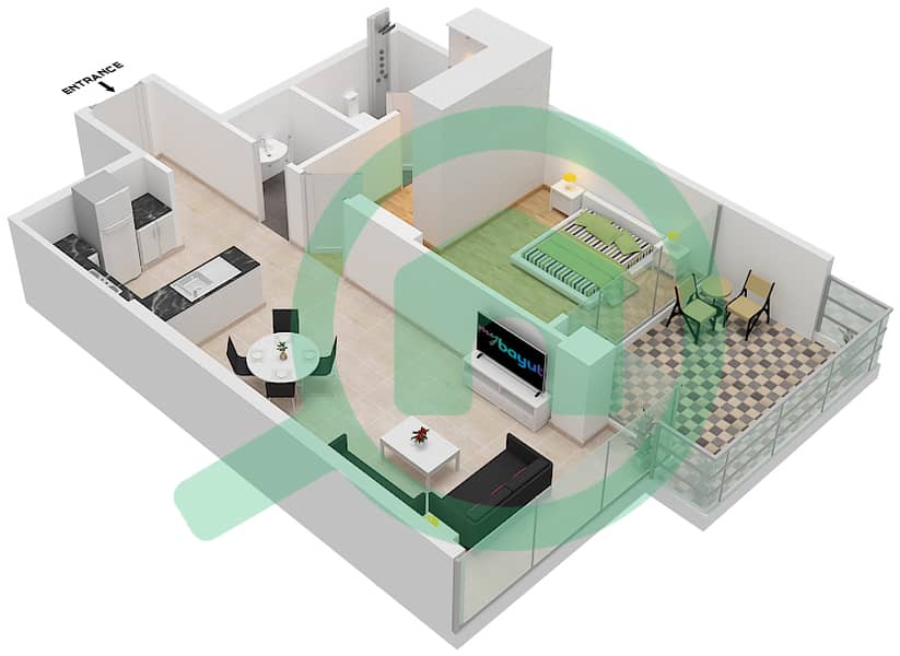 المخططات الطابقية لتصميم الوحدة 9 شقة 1 غرفة نوم - Golf Terrace A Floor 2 interactive3D