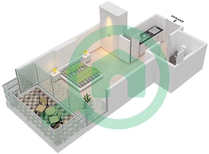 Гольф Терраса A - Апартамент Студия планировка Единица измерения 11 Floor 2 interactive3D