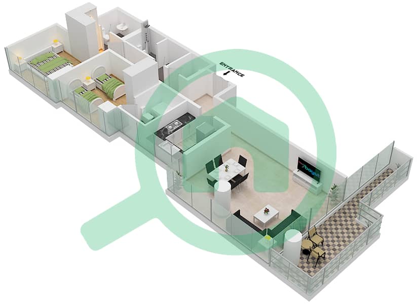 المخططات الطابقية لتصميم الوحدة 1 FLOOR 3 شقة 2 غرفة نوم - Golf Terrace A Floor 3 interactive3D