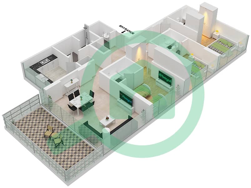 المخططات الطابقية لتصميم الوحدة 2 FLOOR 3 شقة 3 غرف نوم - Golf Terrace A Floor 3 interactive3D