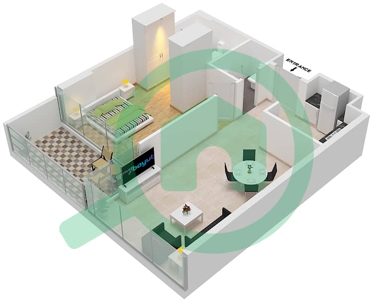 المخططات الطابقية لتصميم النموذج 3 FLOOR 3-5 شقة 1 غرفة نوم - Golf Terrace A Floor 3-5 interactive3D