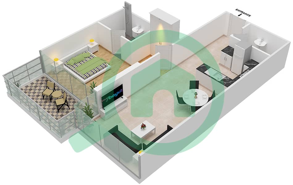 المخططات الطابقية لتصميم الوحدة 7 FLOOR 3-4 شقة 1 غرفة نوم - Golf Terrace A Floor 3-4 interactive3D