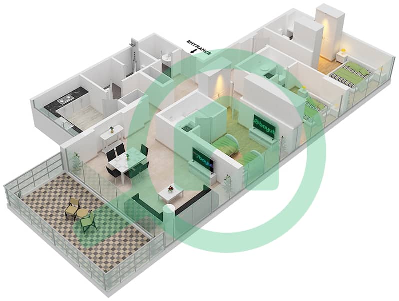 المخططات الطابقية لتصميم الوحدة 2 FLOOR 5 شقة 3 غرف نوم - Golf Terrace A 43 interactive3D