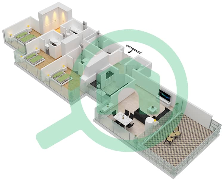 المخططات الطابقية لتصميم الوحدة 1 FLOOR 5 شقة 3 غرف نوم - Golf Terrace A Floor 5 interactive3D