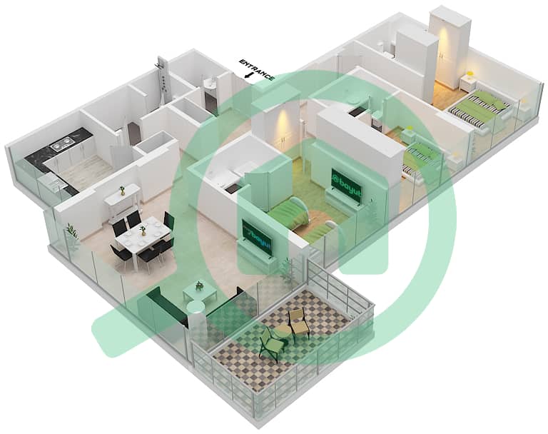 Гольф Терраса A - Апартамент 3 Cпальни планировка Единица измерения 2 FLOOR 4 Floor 4 interactive3D