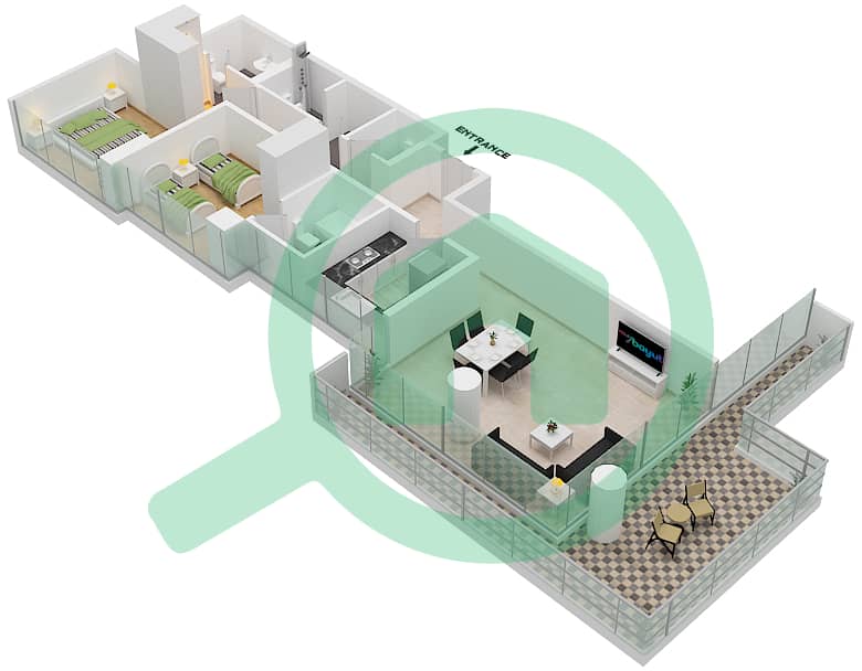 Гольф Терраса A - Апартамент 2 Cпальни планировка Единица измерения 1 FLOOR 4 Floor 4 interactive3D