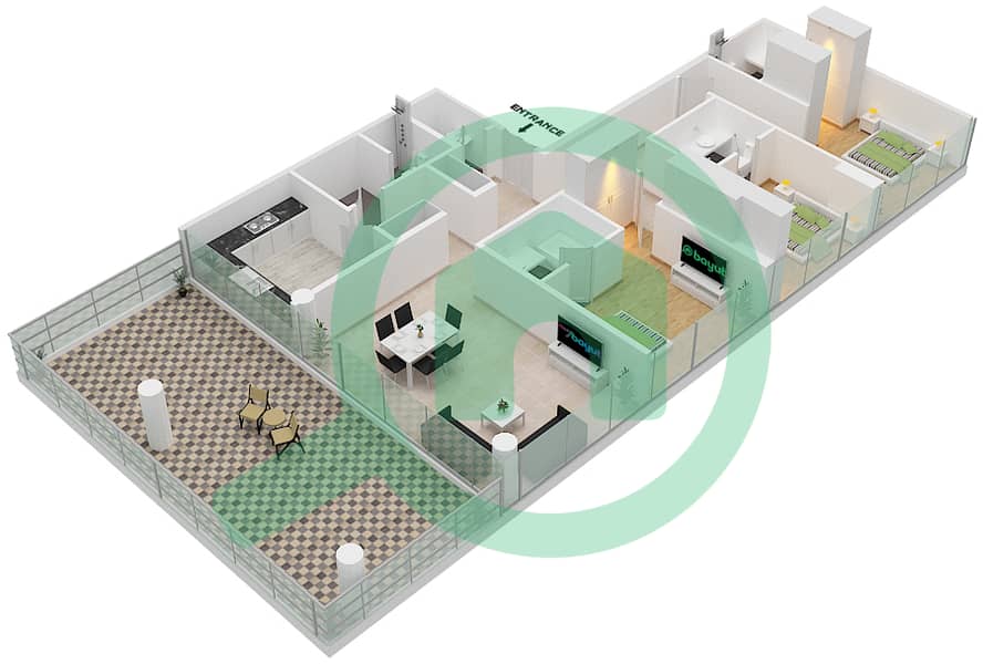 المخططات الطابقية لتصميم الوحدة 2 FLOOR 6 شقة 3 غرف نوم - Golf Terrace A Floor 6 interactive3D