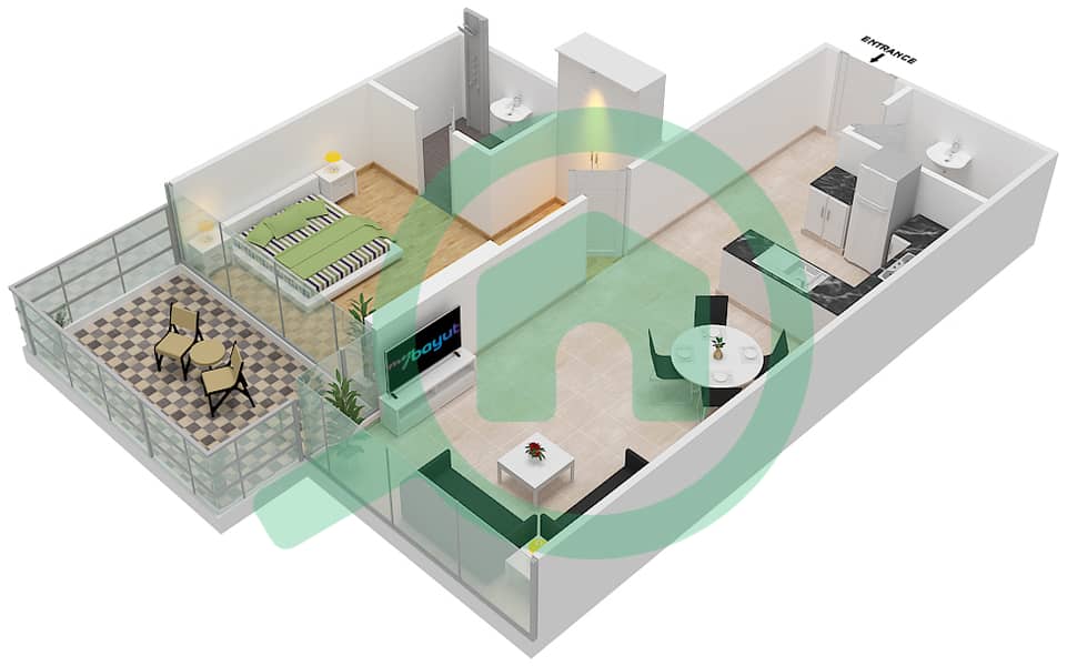 المخططات الطابقية لتصميم الوحدة 5 FLOOR 6-7 شقة 1 غرفة نوم - Golf Terrace A Floor 6-7 interactive3D