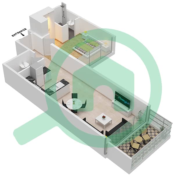 المخططات الطابقية لتصميم الوحدة 6 FLOOR6,7 شقة 1 غرفة نوم - Golf Terrace A Floor6,7 interactive3D