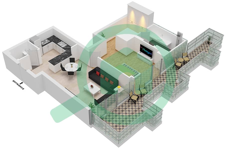 المخططات الطابقية لتصميم النموذج 3 شقة 1 غرفة نوم - جاي ون interactive3D