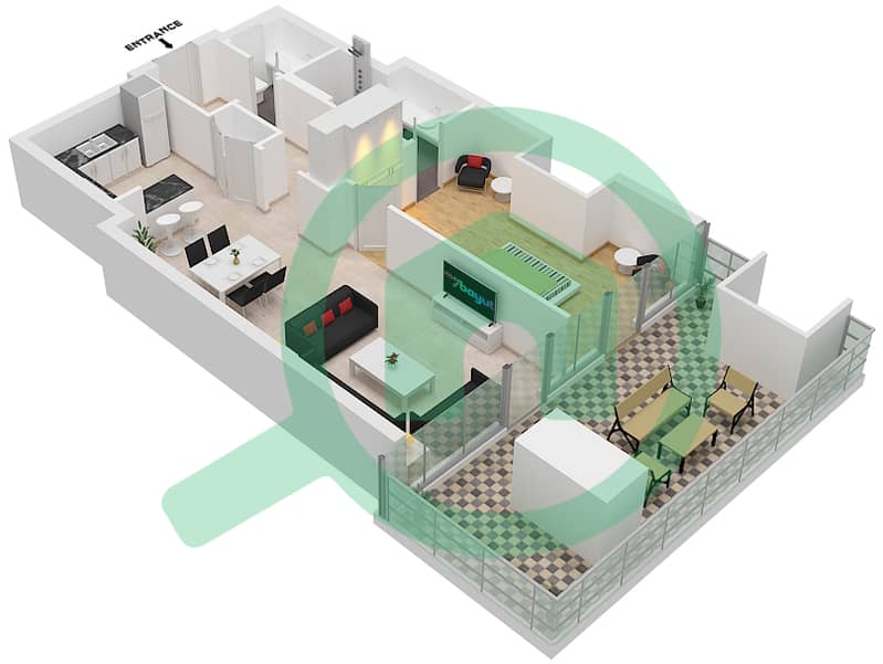 المخططات الطابقية لتصميم النموذج 7 شقة 1 غرفة نوم - معين 1 interactive3D