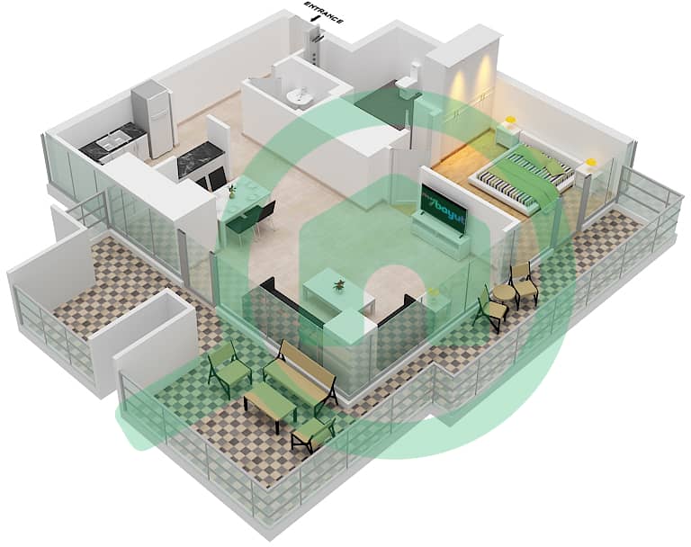 المخططات الطابقية لتصميم النموذج 11 شقة 1 غرفة نوم - جاي ون interactive3D