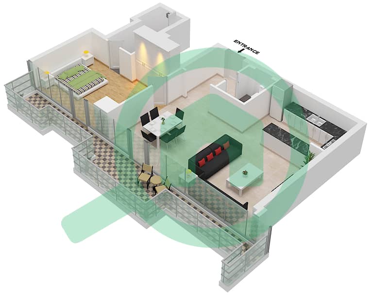 Джей Уан - Апартамент 1 Спальня планировка Тип 13 interactive3D