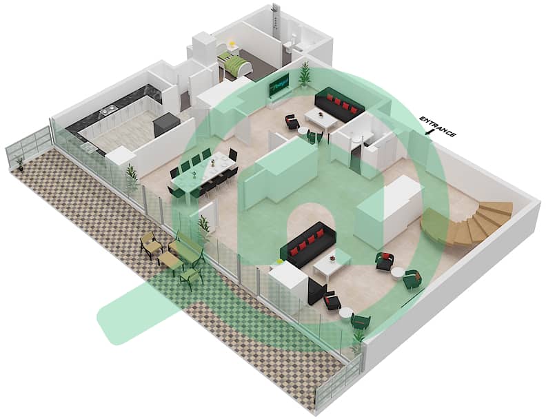 المخططات الطابقية لتصميم النموذج 1 شقة 3 غرف نوم - جاي ون First Floor interactive3D