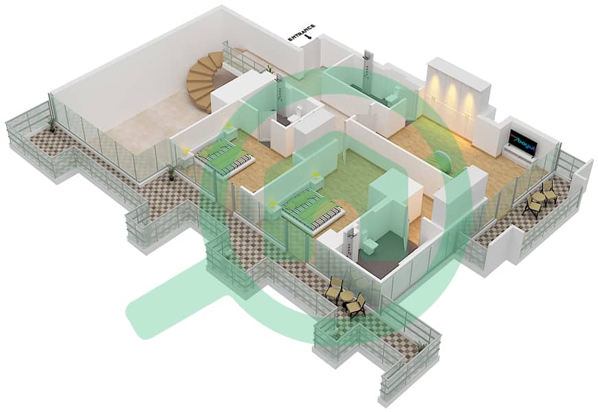 المخططات الطابقية لتصميم النموذج 1 شقة 4 غرف نوم - جاي ون Second Floor interactive3D