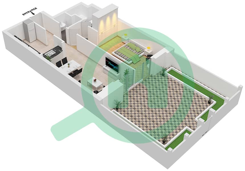 المخططات الطابقية لتصميم النموذج 03 شقة 1 غرفة نوم - جاي ون interactive3D