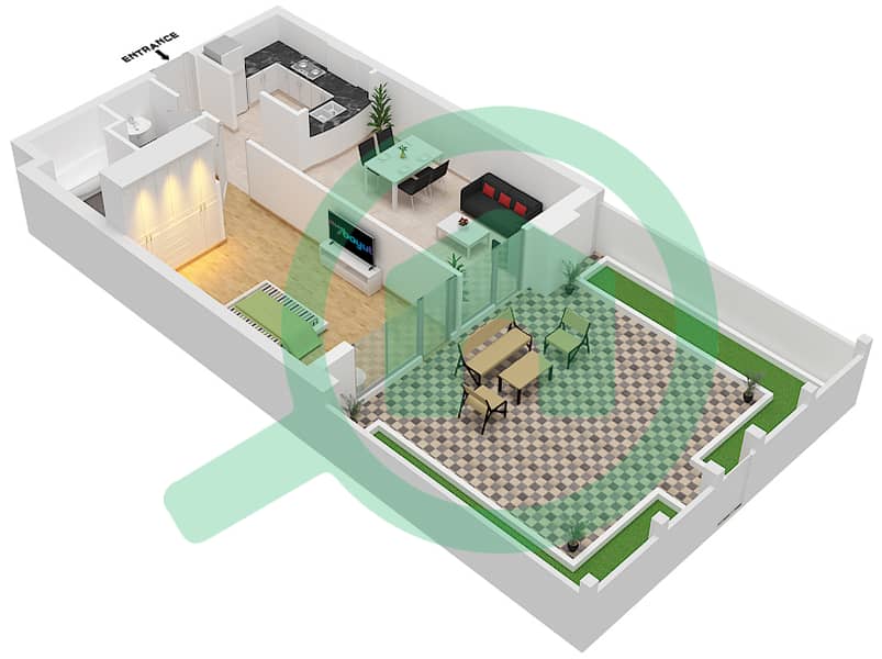 المخططات الطابقية لتصميم النموذج 02 شقة 1 غرفة نوم - جاي ون interactive3D