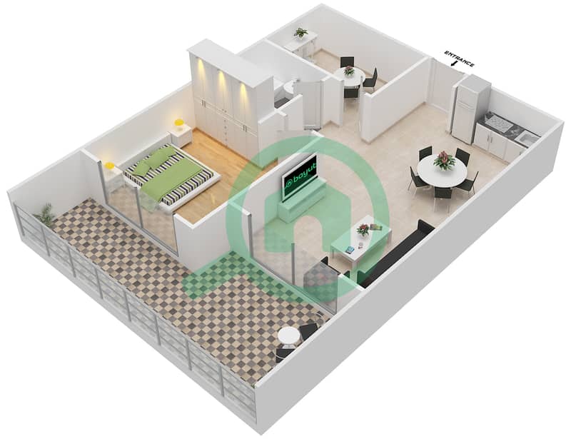 Кнайтсбридж Корт - Апартамент 1 Спальня планировка Единица измерения G-23 interactive3D