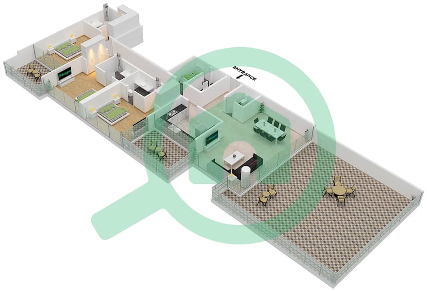 المخططات الطابقية لتصميم الوحدة 1 FLOOR 8 شقة 3 غرف نوم - Golf Terrace A Floor 8 interactive3D