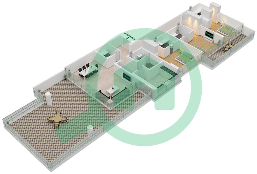 المخططات الطابقية لتصميم الوحدة 2 FLOOR 8 شقة 3 غرف نوم - Golf Terrace A Floor 8 interactive3D