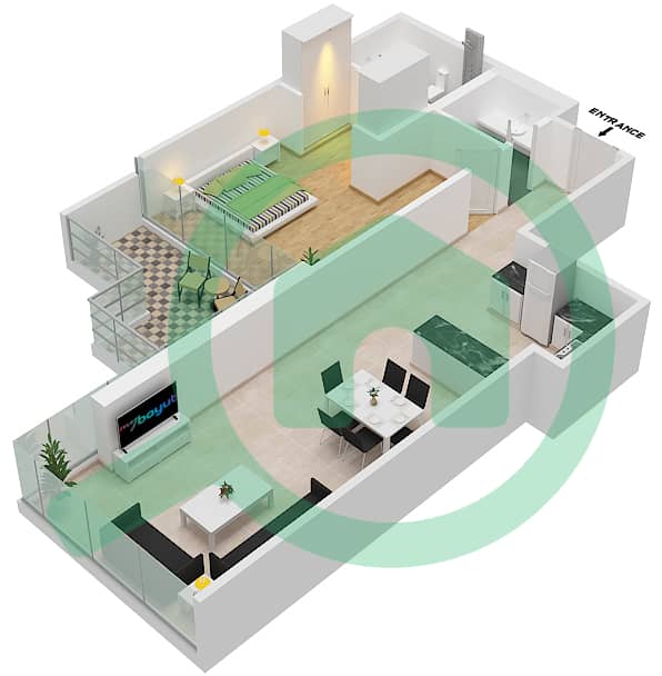 المخططات الطابقية لتصميم الوحدة 3 FLOOR 8 شقة 1 غرفة نوم - Golf Terrace A Floor 8 interactive3D