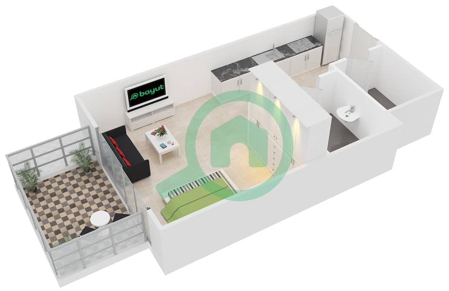 Кнайтсбридж Корт - Апартамент Студия планировка Единица измерения T-02 interactive3D