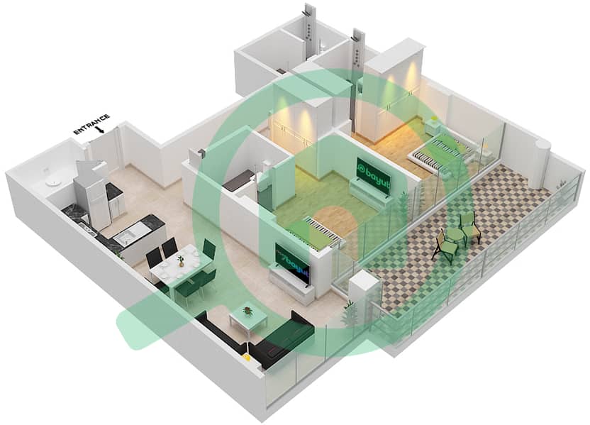 المخططات الطابقية لتصميم الوحدة 7 FLOOR 8 شقة 2 غرفة نوم - Golf Terrace A Floor 8 interactive3D