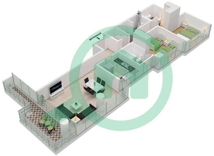 المخططات الطابقية لتصميم الوحدة 1 FLOOR 3 شقة 2 غرفة نوم - غولف تراسB Floor 3 interactive3D