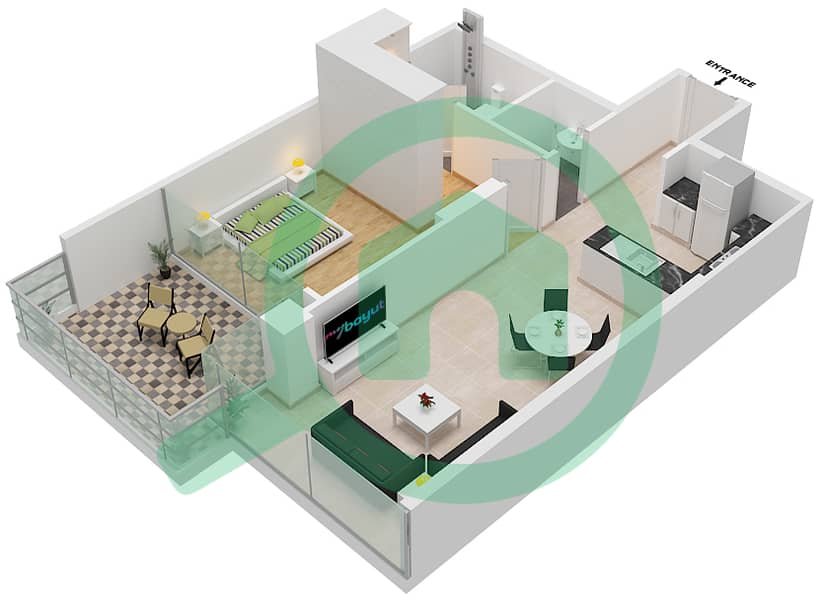 高尔夫露台大楼B座 - 1 卧室公寓单位9 FLOOR 2戶型图 Floor 2 interactive3D
