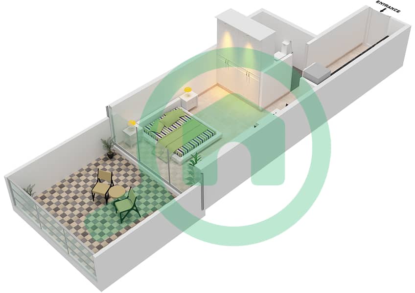 المخططات الطابقية لتصميم الوحدة 6  FLOOR 2 شقة استوديو - غولف تراسB Floor 2 interactive3D