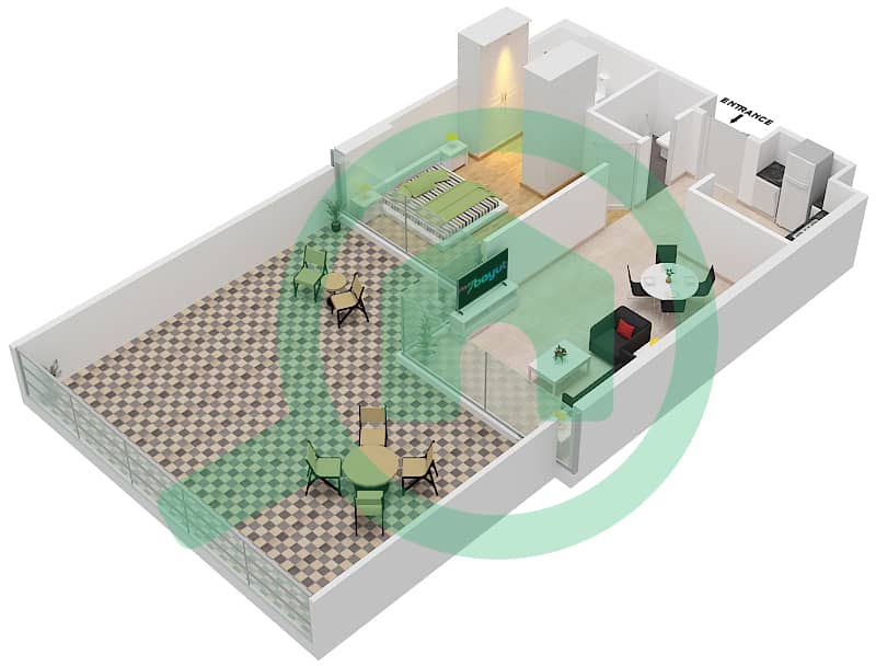 Golf Terrace A - 1 Bedroom Apartment Unit 3 Floor plan Floor 2 interactive3D