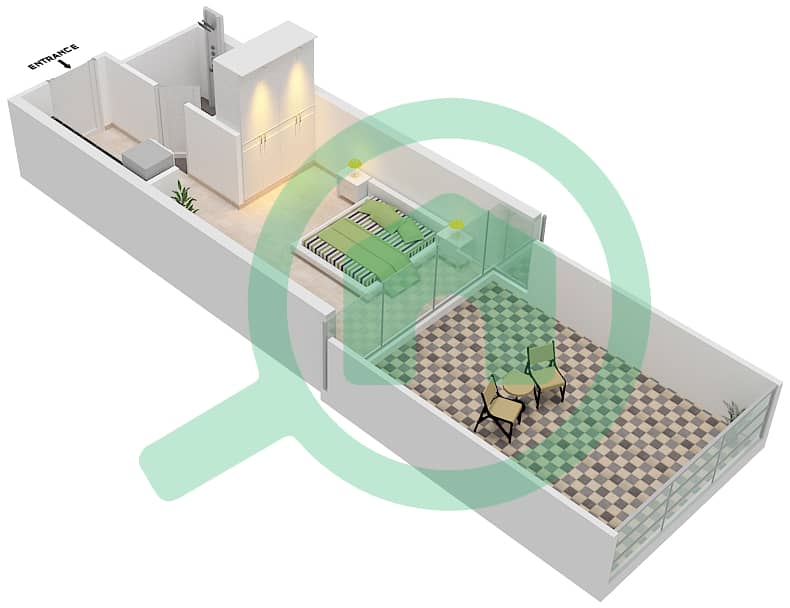 المخططات الطابقية لتصميم الوحدة 4 شقة استوديو - Golf Terrace A interactive3D