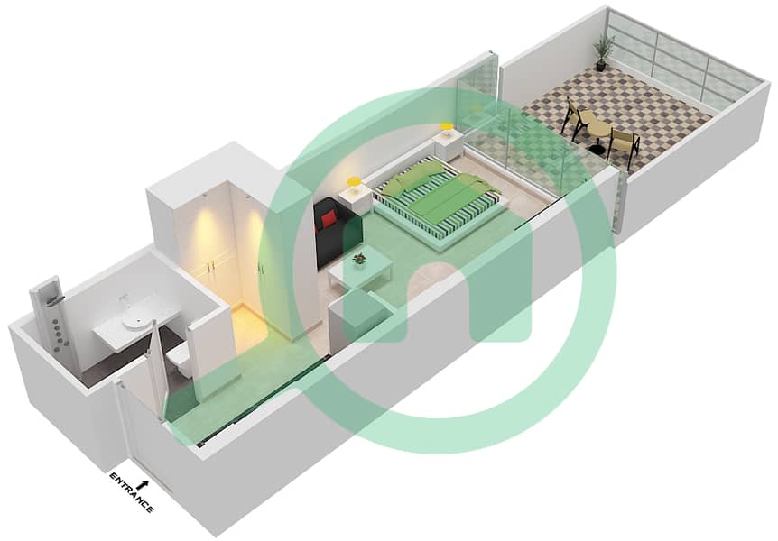 Golf Terrace A - Studio Apartment Unit 5 Floor plan Floor 2 interactive3D