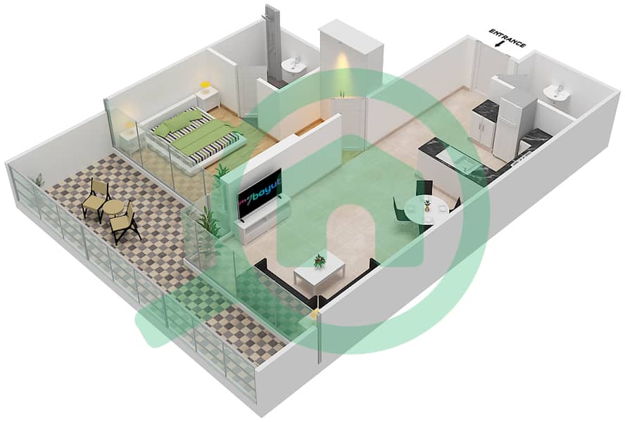 المخططات الطابقية لتصميم الوحدة 7 شقة 1 غرفة نوم - Golf Terrace A Floor 2 interactive3D