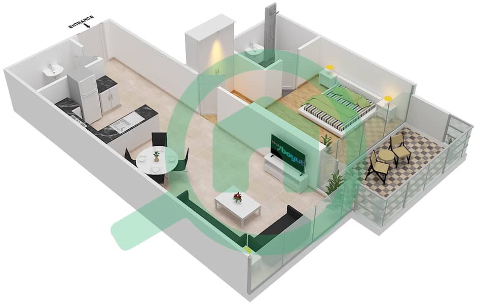 المخططات الطابقية لتصميم الوحدة 4 FLOOR 8 شقة 1 غرفة نوم - غولف تراسB Floor 8 interactive3D