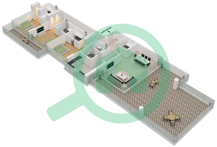 المخططات الطابقية لتصميم الوحدة 2 FLOOR 8 شقة 3 غرف نوم - غولف تراسB Floor 8 interactive3D
