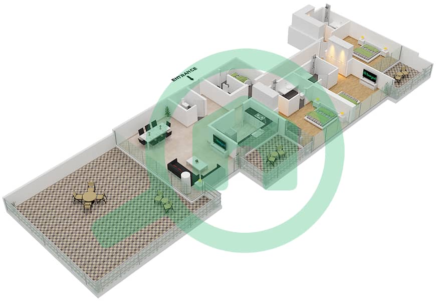 المخططات الطابقية لتصميم الوحدة 1 FLOOR 8 شقة 3 غرف نوم - غولف تراسB Floor 8 interactive3D