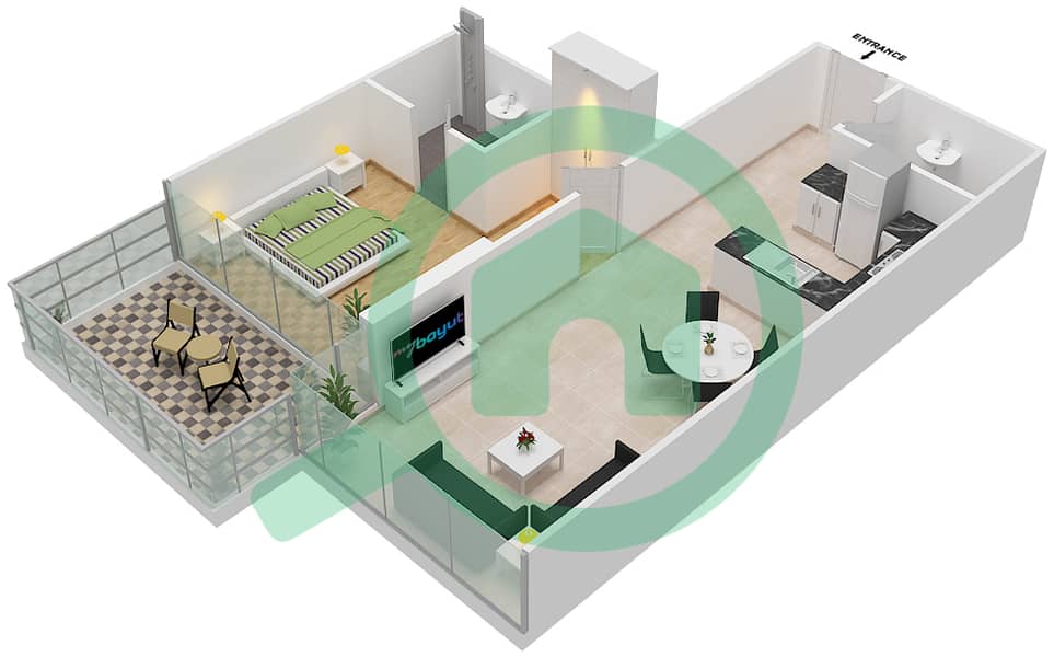 المخططات الطابقية لتصميم الوحدة 5 FLOOR 6-7 شقة 1 غرفة نوم - غولف تراسB Floor 6-7 interactive3D