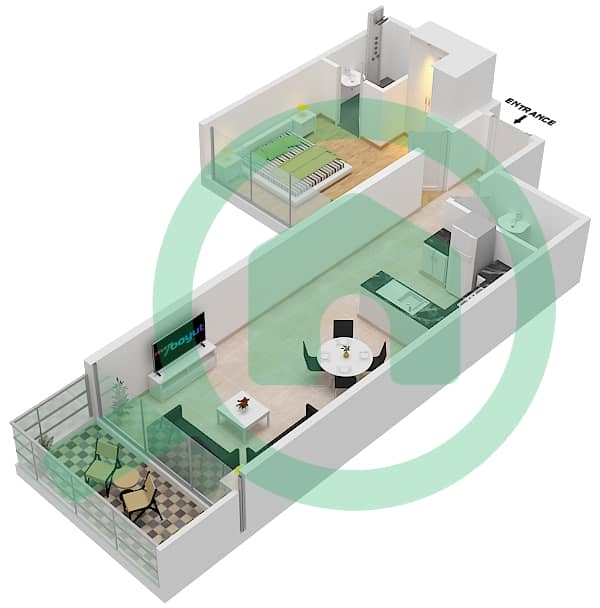 المخططات الطابقية لتصميم الوحدة 6 FLOOR 6-7 شقة 1 غرفة نوم - غولف تراسB interactive3D