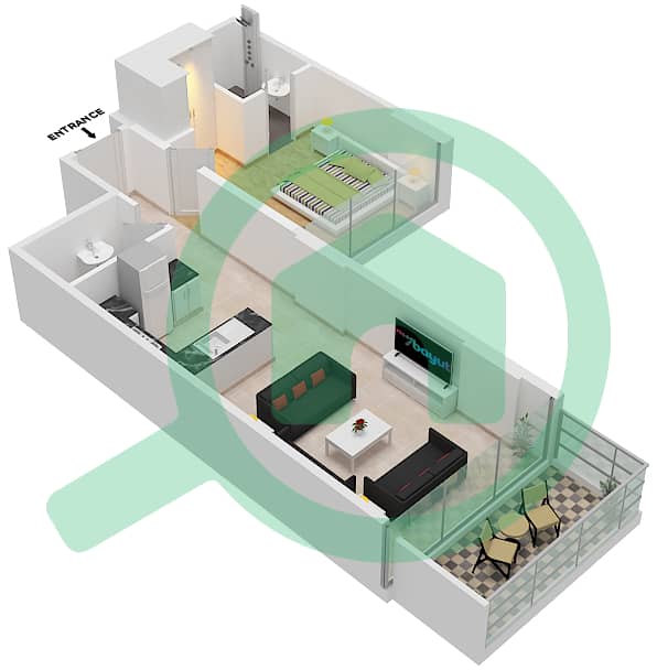 المخططات الطابقية لتصميم الوحدة 7 FLOOR 6-7 شقة 1 غرفة نوم - غولف تراسB Floor 6-7 interactive3D