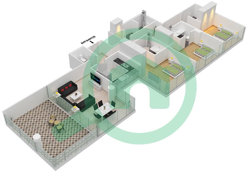 المخططات الطابقية لتصميم الوحدة 1 FLOOR 7 شقة 3 غرف نوم - غولف تراسB Floor 7 interactive3D