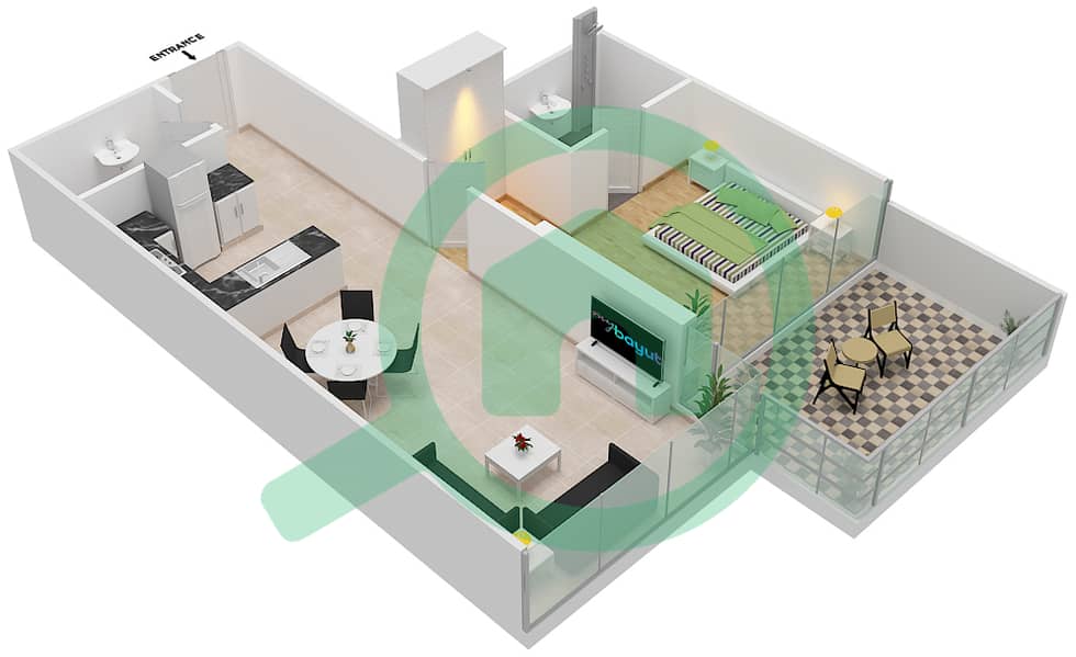 المخططات الطابقية لتصميم الوحدة 7 FLOOR 5 شقة 1 غرفة نوم - غولف تراسB Floor 5 interactive3D