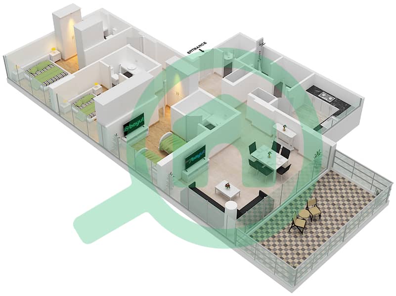 المخططات الطابقية لتصميم الوحدة 2 FLOOR 5 شقة 3 غرف نوم - غولف تراسB Floor 5 interactive3D
