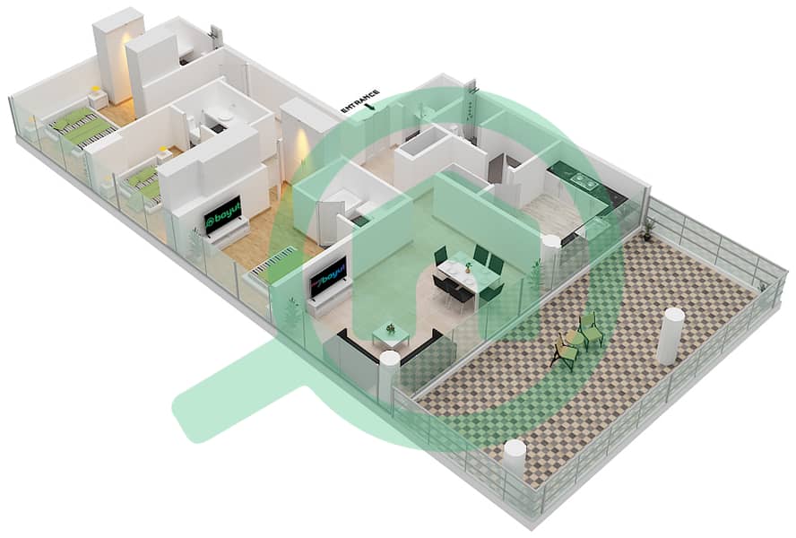 المخططات الطابقية لتصميم الوحدة 2 FLOOR 6 شقة 3 غرف نوم - غولف تراسB Floor 6 interactive3D