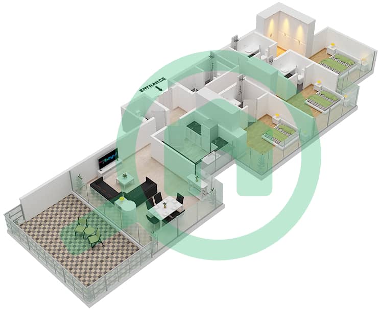 المخططات الطابقية لتصميم الوحدة 1 FLOOR 5 شقة 3 غرف نوم - غولف تراسB Floor 5 interactive3D